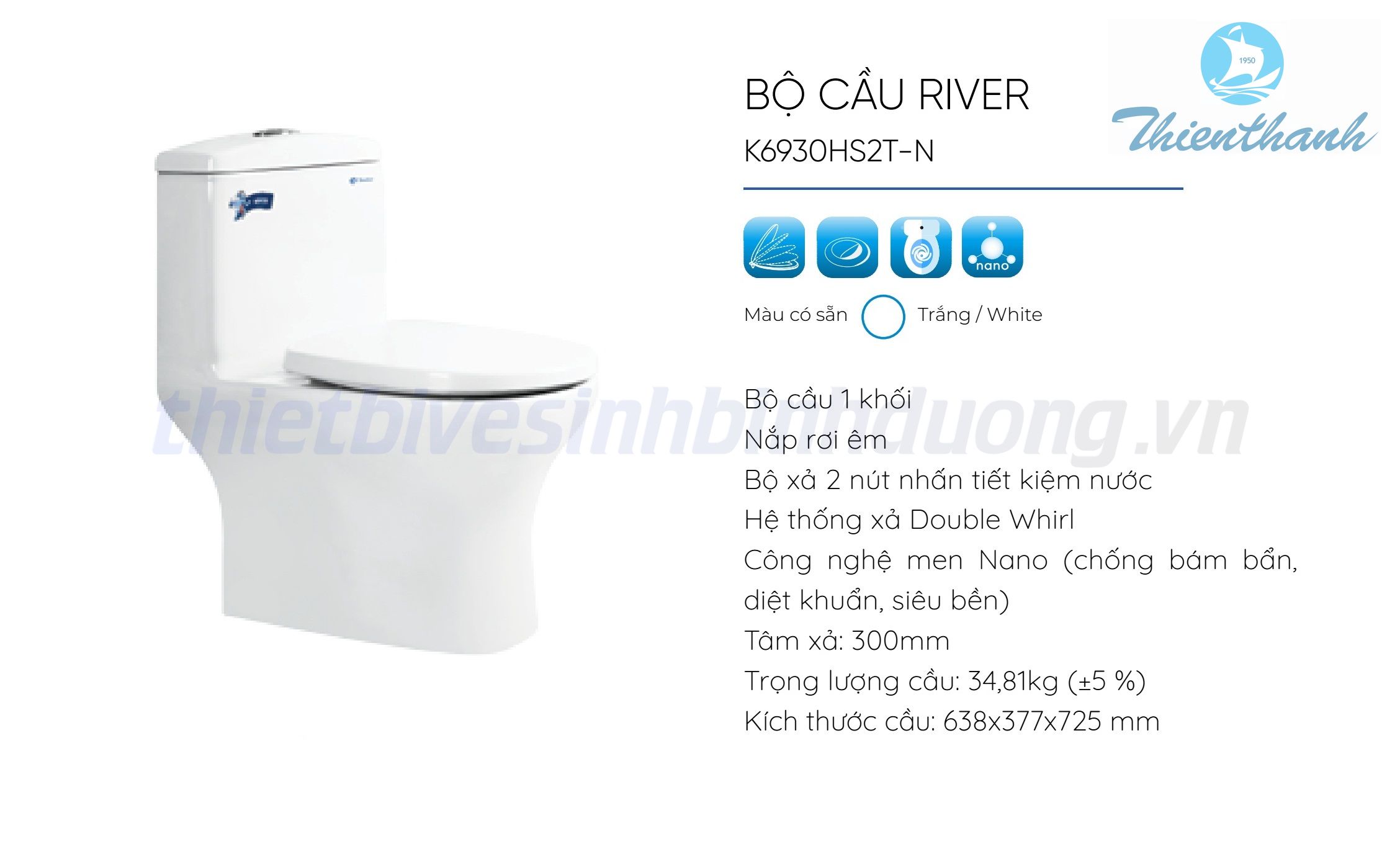 Bồn cầu Thiên Thanh RIVER K6930HS2T-N